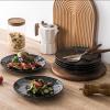 imagevicrays Ceramic Dessert Salad Plates 8 Inch Set of 6 Round Microwave Oven and Dishwasher Safe Scratch Resistant Porcelain Fluted Suitable for Snacks Appetizer Home Restaurant Cherry RedBlack