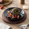 imagevicrays Ceramic Dessert Salad Plates 8 Inch Set of 6 Round Microwave Oven and Dishwasher Safe Scratch Resistant Porcelain Fluted Suitable for Snacks Appetizer Home Restaurant Cherry RedBlack
