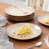 imagevicrays Ceramic Dessert Salad Plates 8 Inch Set of 6 Round Microwave Oven and Dishwasher Safe Scratch Resistant Porcelain Fluted Suitable for Snacks Appetizer Home Restaurant Cherry RedBeige