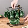 imagevicrays Ceramic Espresso Coffee Cups Set 4 oz Porcelain Espresso Cups with Saucers Spoons and Metal Stand for Tea Cafe Cappuccino Latte  Set of 6  BlueGreen