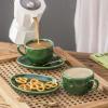 imagevicrays Ceramic Espresso Coffee Cups Set 4 oz Porcelain Espresso Cups with Saucers Spoons and Metal Stand for Tea Cafe Cappuccino Latte  Set of 6  BlueGreen