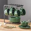 imagevicrays Ceramic Espresso Coffee Cups Set 4 oz Porcelain Espresso Cups with Saucers Spoons and Metal Stand for Tea Cafe Cappuccino Latte  Set of 6  BlueGreen