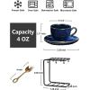 imagevicrays Ceramic Espresso Coffee Cups Set 4 oz Porcelain Espresso Cups with Saucers Spoons and Metal Stand for Tea Cafe Cappuccino Latte  Set of 6  BlueBlue