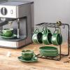 imagevicrays Ceramic Espresso Coffee Cups Set 4 oz Porcelain Espresso Cups with Saucers Spoons and Metal Stand for Tea Cafe Cappuccino Latte  Set of 6  BlueGreen