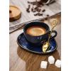 imagevicrays Ceramic Espresso Coffee Cups Set 4 oz Porcelain Espresso Cups with Saucers Spoons and Metal Stand for Tea Cafe Cappuccino Latte  Set of 6  BlueBlue