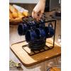 imagevicrays Ceramic Espresso Coffee Cups Set 4 oz Porcelain Espresso Cups with Saucers Spoons and Metal Stand for Tea Cafe Cappuccino Latte  Set of 6  BlueBlue