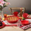 imagevicrays Ceramic Pie Pan for Baking  9 inch Pie Plate Round Fluted and Deep Pie Dish for Tart Pizza Apple Pie Quiche Pot Pies Cake  Reactive Glaze Starry BlueScarlet Red
