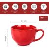 imagevicrays Jumbo Soup Mug Coffee Large  Ceramic Wide Oversized Extra Big Handle Bowls Latte Friends Mug Set Gaint Cereal Oatmeal Cappuccino Cup Set 27 ozScarlet Red