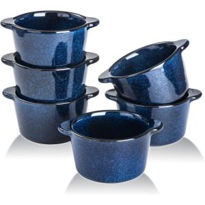 imageCreme Brulee Ramekins Ceramic Bowls  VICRAYS Mini Custard Cups 6 oz oven Safe Bowls Souffle Dishes for Baking Individual Casserole Dipping Sauce Pioneer Woman Bakeware Set of 6 GreenBlue