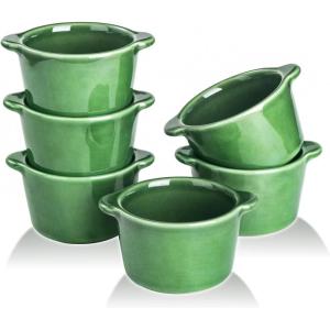 imageCreme Brulee Ramekins Ceramic Bowls  VICRAYS Mini Custard Cups 6 oz oven Safe Bowls Souffle Dishes for Baking Individual Casserole Dipping Sauce Pioneer Woman Bakeware Set of 6 GreenGreen