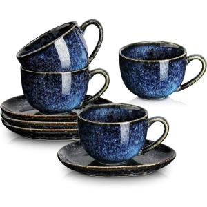 imagevicrays 65 oz Cappuccino Cups with Saucers Set of 4 Ceramic Coffee Cup for Au Lait Double shot Latte Cafe Mocha Tea GreenBlue