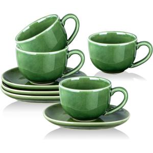 imagevicrays 65 oz Cappuccino Cups with Saucers Set of 4 Ceramic Coffee Cup for Au Lait Double shot Latte Cafe Mocha Tea GreenGreen
