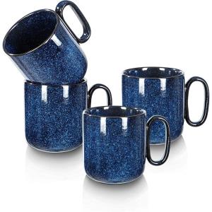imagevicrays Ceramic Coffee Mug Set  18 Ounce Large Stoneware Mug for Men Women  Unique Glazed Porcelain Mugs with Handle for Coffee Latte Tea Milk Cocoa  Set of 4 BlueStarry Blue