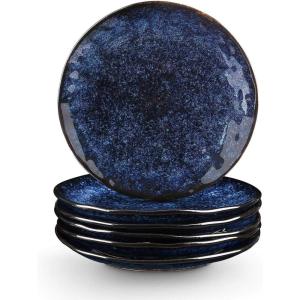 imagevicrays Ceramic Dessert Salad Plates 8 Inch Set of 6 Round Microwave Oven and Dishwasher Safe Scratch Resistant Porcelain Fluted Suitable for Snacks Appetizer Home Restaurant Cherry RedBlue