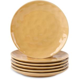 imagevicrays Ceramic Dessert Salad Plates 8 Inch Set of 6 Round Microwave Oven and Dishwasher Safe Scratch Resistant Porcelain Fluted Suitable for Snacks Appetizer Home Restaurant Cherry RedYellow