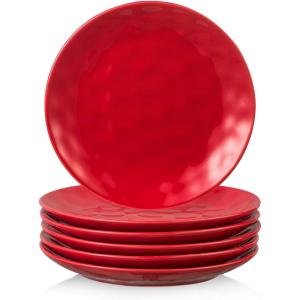 imagevicrays Ceramic Dessert Salad Plates 8 Inch Set of 6 Round Microwave Oven and Dishwasher Safe Scratch Resistant Porcelain Fluted Suitable for Snacks Appetizer Home Restaurant Cherry RedRed
