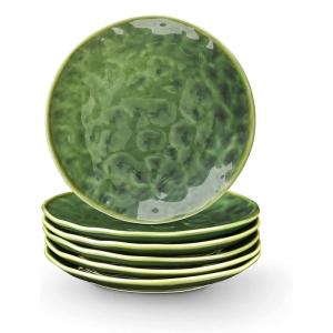 imagevicrays Ceramic Dessert Salad Plates 8 Inch Set of 6 Round Microwave Oven and Dishwasher Safe Scratch Resistant Porcelain Fluted Suitable for Snacks Appetizer Home Restaurant Cherry RedGreen