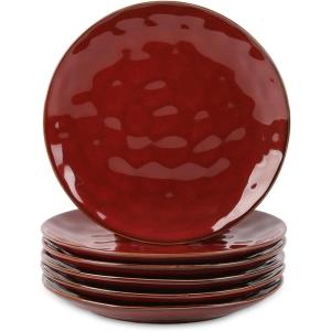 imagevicrays Ceramic Dessert Salad Plates 8 Inch Set of 6 Round Microwave Oven and Dishwasher Safe Scratch Resistant Porcelain Fluted Suitable for Snacks Appetizer Home Restaurant Cherry RedCherry Red
