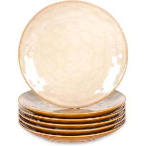 imagevicrays Ceramic Dessert Salad Plates 8 Inch Set of 6 Round Microwave Oven and Dishwasher Safe Scratch Resistant Porcelain Fluted Suitable for Snacks Appetizer Home Restaurant Cherry RedBeige