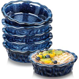 imagevicrays Ceramic Pie Pan for Baking  55 inch Small Pie Plates Deep Dish Round Pot Casserole Mini Serving Bowl Microwave Oven Safe for Dessert Apple Pie Cake Tart Pizza Set of 6  BlueBlue