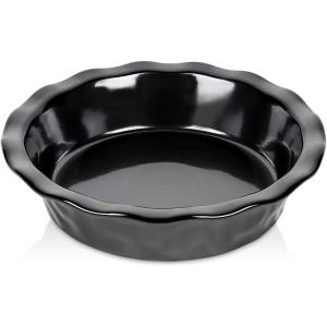 imagevicrays Ceramic Pie Pan for Baking  9 inch Pie Plate Round Fluted and Deep Pie Dish for Tart Pizza Apple Pie Quiche Pot Pies Cake  Reactive Glaze Starry BlueBright Black