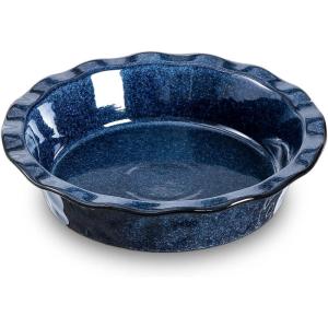 imagevicrays Ceramic Pie Pan for Baking  9 inch Pie Plate Round Fluted and Deep Pie Dish for Tart Pizza Apple Pie Quiche Pot Pies Cake  Reactive Glaze Starry BlueBlue