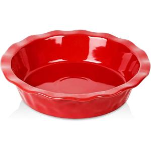 imagevicrays Ceramic Pie Pan for Baking  9 inch Pie Plate Round Fluted and Deep Pie Dish for Tart Pizza Apple Pie Quiche Pot Pies Cake  Reactive Glaze Starry BlueScarlet Red