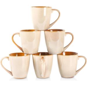 imagevicrays Coffee Mug Set 12 Ounce Ceramic Mug for Men Women Unique Glazed Mugs with Handle for Coffee Tea Milk Cocoa Cereal  Set of 6 BlackBeige