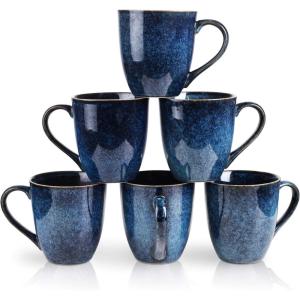 imagevicrays Coffee Mug Set 12 Ounce Ceramic Mug for Men Women Unique Glazed Mugs with Handle for Coffee Tea Milk Cocoa Cereal  Set of 6 BlackBlue