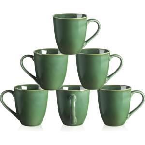 imagevicrays Coffee Mug Set 12 Ounce Ceramic Mug for Men Women Unique Glazed Mugs with Handle for Coffee Tea Milk Cocoa Cereal  Set of 6 BlackGreen