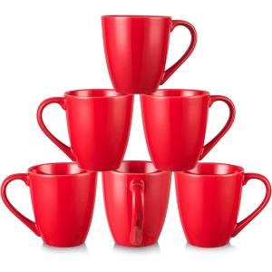 imagevicrays Coffee Mug Set 12 Ounce Ceramic Mug for Men Women Unique Glazed Mugs with Handle for Coffee Tea Milk Cocoa Cereal  Set of 6 BlackRed