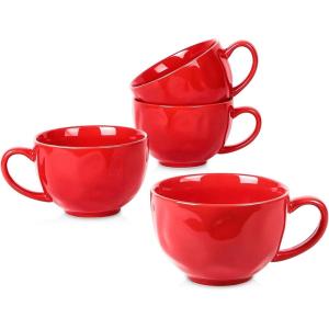 imagevicrays Jumbo Soup Mug Coffee Large  Ceramic Wide Oversized Extra Big Handle Bowls Latte Friends Mug Set Gaint Cereal Oatmeal Cappuccino Cup Set 27 ozScarlet Red