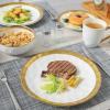 image24Piece Ceramic Dinnerware Set for 6 Ceramic Dinner Plates Salad Plates Bowls Set Coffee Mug Set Dishwasher Safe Not Microwave or Oven Safe Scratch Resistant Party White with Golden