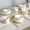 image24Piece Ceramic Dinnerware Set for 6 Ceramic Dinner Plates Salad Plates Bowls Set Coffee Mug Set Dishwasher Safe Not Microwave or Oven Safe Scratch Resistant Party White with Golden