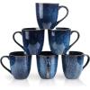 imageVicrays 24Piece Kitchen Dinnerware Set Ceramic Flat Dinner Plates Salad Plates Bowls Set Coffee Mug Microwave Oven and Dishwasher Safe Scratch Resistant Suitable for Home Party Blue