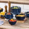 imageVicrays 24Piece Kitchen Dinnerware Set Ceramic Flat Dinner Plates Salad Plates Bowls Set Coffee Mug Microwave Oven and Dishwasher Safe Scratch Resistant Suitable for Home Party Blue