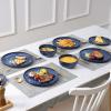 imageVicrays Ceramic 12 Pieces Dinnerware Set  Dinner Plates Salad Plates Cereal Bowls Set Service for 4  Scratch Resistant Microwave Oven Dishwasher Safe  BlueBlue