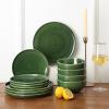 imageVicrays Ceramic 12 Pieces Dinnerware Set  Dinner Plates Salad Plates Cereal Bowls Set Service for 4  Scratch Resistant Microwave Oven Dishwasher Safe  BlueGreen