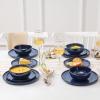 imageVicrays Ceramic 12 Pieces Dinnerware Set  Dinner Plates Salad Plates Cereal Bowls Set Service for 4  Scratch Resistant Microwave Oven Dishwasher Safe  BlueBlue