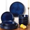 imageVicrays Ceramic 12 Pieces Dinnerware Set  Dinner Plates Salad Plates Cereal Bowls Set Service for 4  Scratch Resistant Microwave Oven Dishwasher Safe  BlueBlue