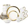 image24Piece Ceramic Dinnerware Set for 6 Ceramic Dinner Plates Salad Plates Bowls Set Coffee Mug Set Dishwasher Safe Not Microwave or Oven Safe Scratch Resistant Party White with Golden