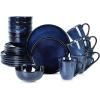 imageVicrays 24Piece Kitchen Dinnerware Set Ceramic Flat Dinner Plates Salad Plates Bowls Set Coffee Mug Microwave Oven and Dishwasher Safe Scratch Resistant Suitable for Home Party Blue