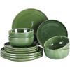 imageVicrays Ceramic 12 Pieces Dinnerware Set  Dinner Plates Salad Plates Cereal Bowls Set Service for 4  Scratch Resistant Microwave Oven Dishwasher Safe  BlueGreen