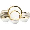 imagevicrays 18Piece Kitchen Dinnerware Set Ceramic Dinner Plates Salad Plates Bowls Set Coffee Mug Set Dishwasher Safe Not Microwave or Oven Safe Scratch Resistant Party  White with Golden
