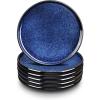 imagevicrays Ceramic Dinner Plates Set 105 Inch Set of 6 Round Microwave Oven Dishwasher Safe Porcelain Fluted Suitable for Steak Pasta Pizza Home Party Restaurant BlueStarry Blue