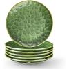 imagevicrays Ceramic Dinner Plates Set 105 Inch Set of 6 Round Microwave Oven Dishwasher Safe Porcelain Fluted Suitable for Steak Pasta Pizza Home Party Restaurant BeigeGreenS