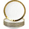 imagevicrays Ceramic Dinner Plates Set 105 Inch Set of 6 Round Microwave Oven Dishwasher Safe Porcelain Fluted Suitable for Steak Pasta Pizza Home Party Restaurant BlueWhite with Golden