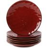 imagevicrays Ceramic Dinner Plates Set 105 Inch Set of 6 Round Microwave Oven Dishwasher Safe Porcelain Fluted Suitable for Steak Pasta Pizza Home Party Restaurant BeigeCherry Red
