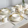imagevicrays 18Piece Kitchen Dinnerware Set Ceramic Dinner Plates Salad Plates Bowls Set Coffee Mug Set Dishwasher Safe Not Microwave or Oven Safe Scratch Resistant Party  White with Golden