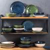 imagevicrays 18Piece Kitchen Dinnerware Set Ceramic Fluted Dinner Plates Salad Plates Bowls Set Microwave Oven and Dishwasher Safe Scratch Resistant Suitable for Home Party Restaurant Blue